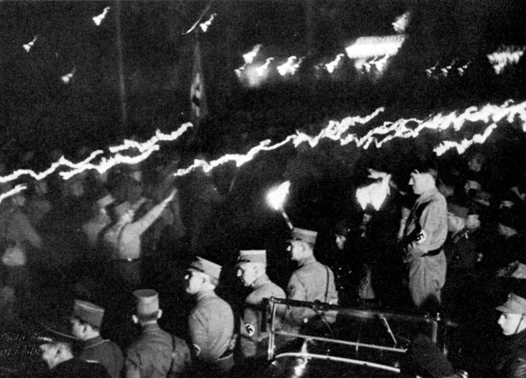 Adolf Hitler at the torchlight procession in Kassel for the inauguration of the Adolf-Hitler-Hauses